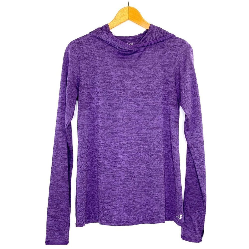 BCG Hooded Activewear Athletic Top Womens size Medium L/S Thumb Holes Purple